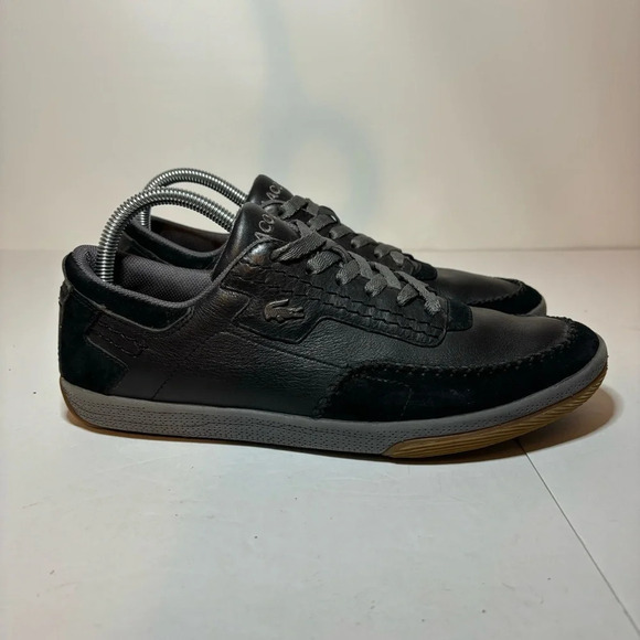Lacoste Mens Low Top Sneakers Balck Leather & Suede Shoes Mens Size 8 rivet plus - Picture 1 of 9